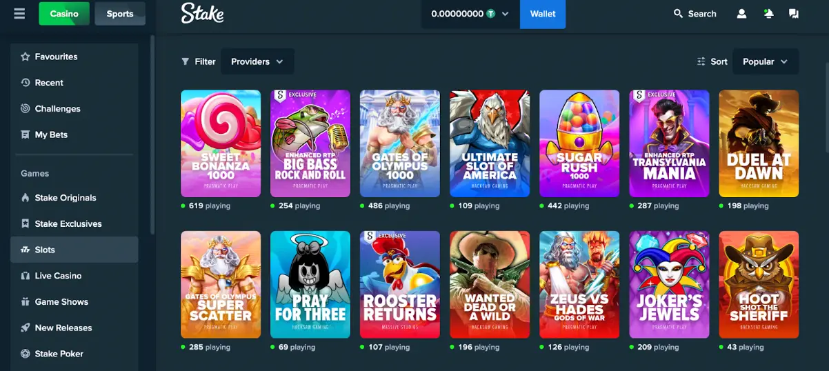 Las tragamonedas más populares en el casino Stake